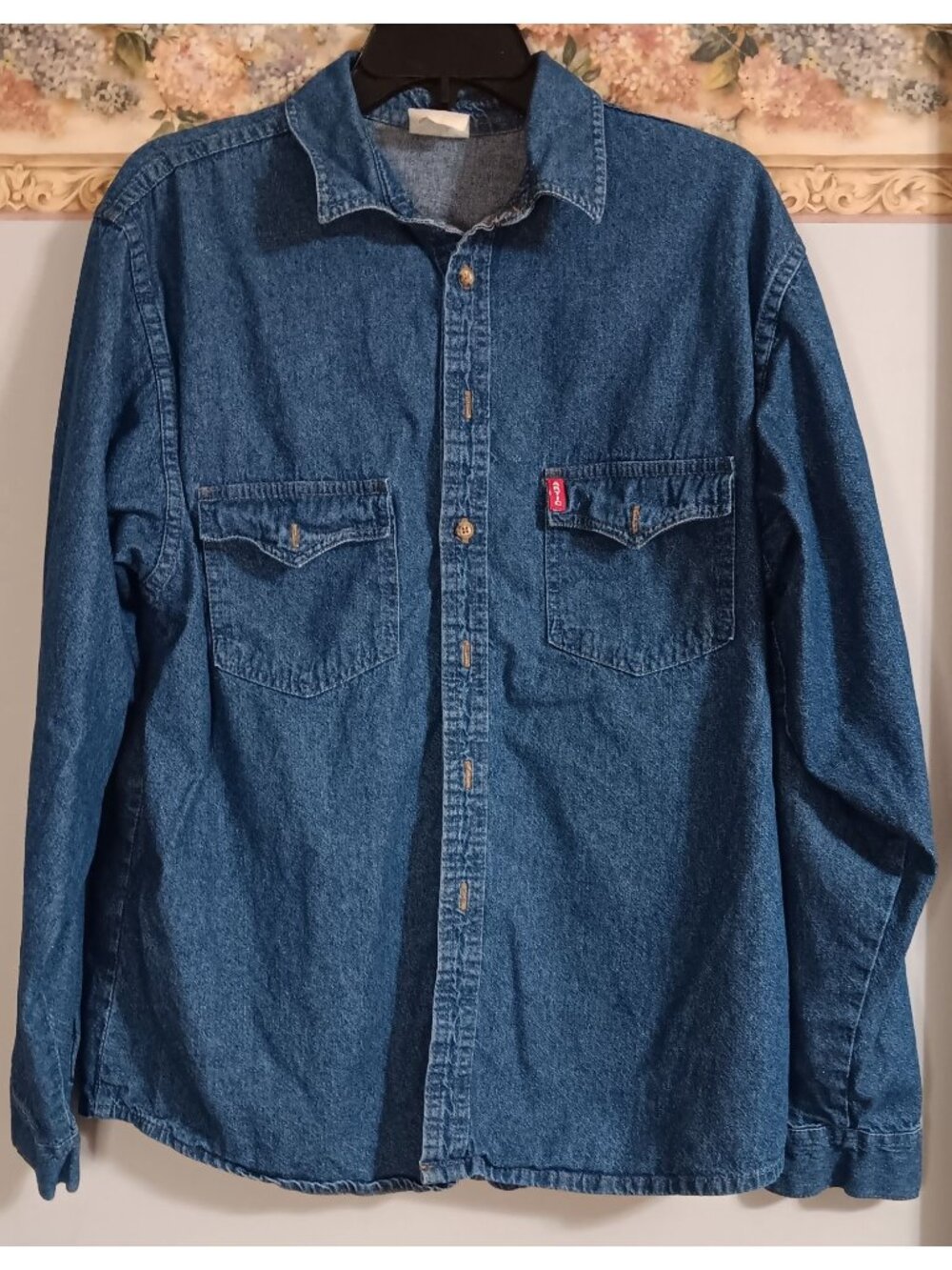 Artic Blue Medium Denim Button Up Outdoor Work Cowboy Country Vintage Shirt